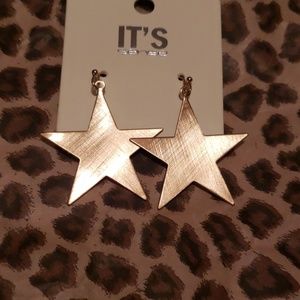 Brushed Gold Star Americana Boho Dangle Earrings